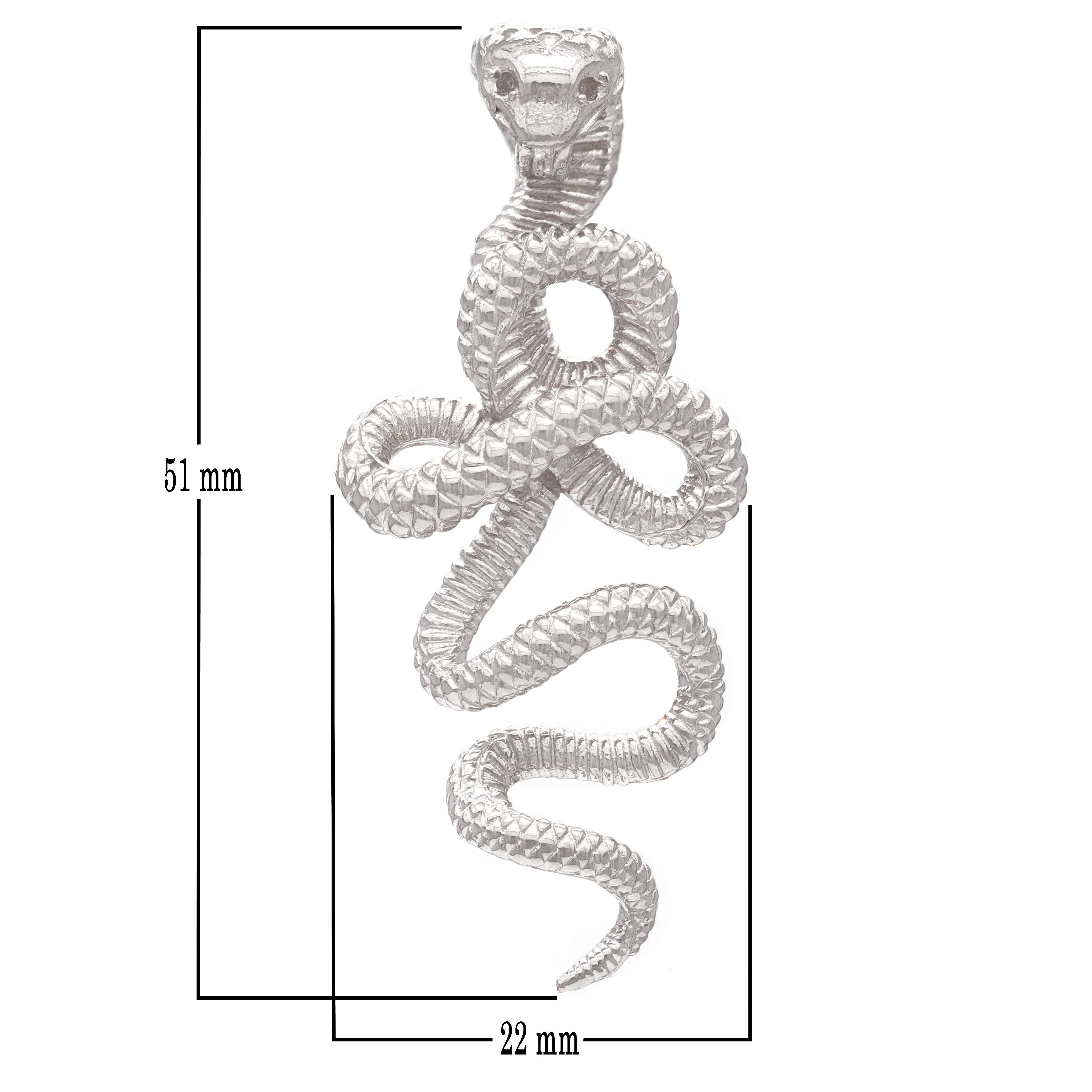 14k White Gold Solid Detailed 3D Cobra Snake Pendant - White