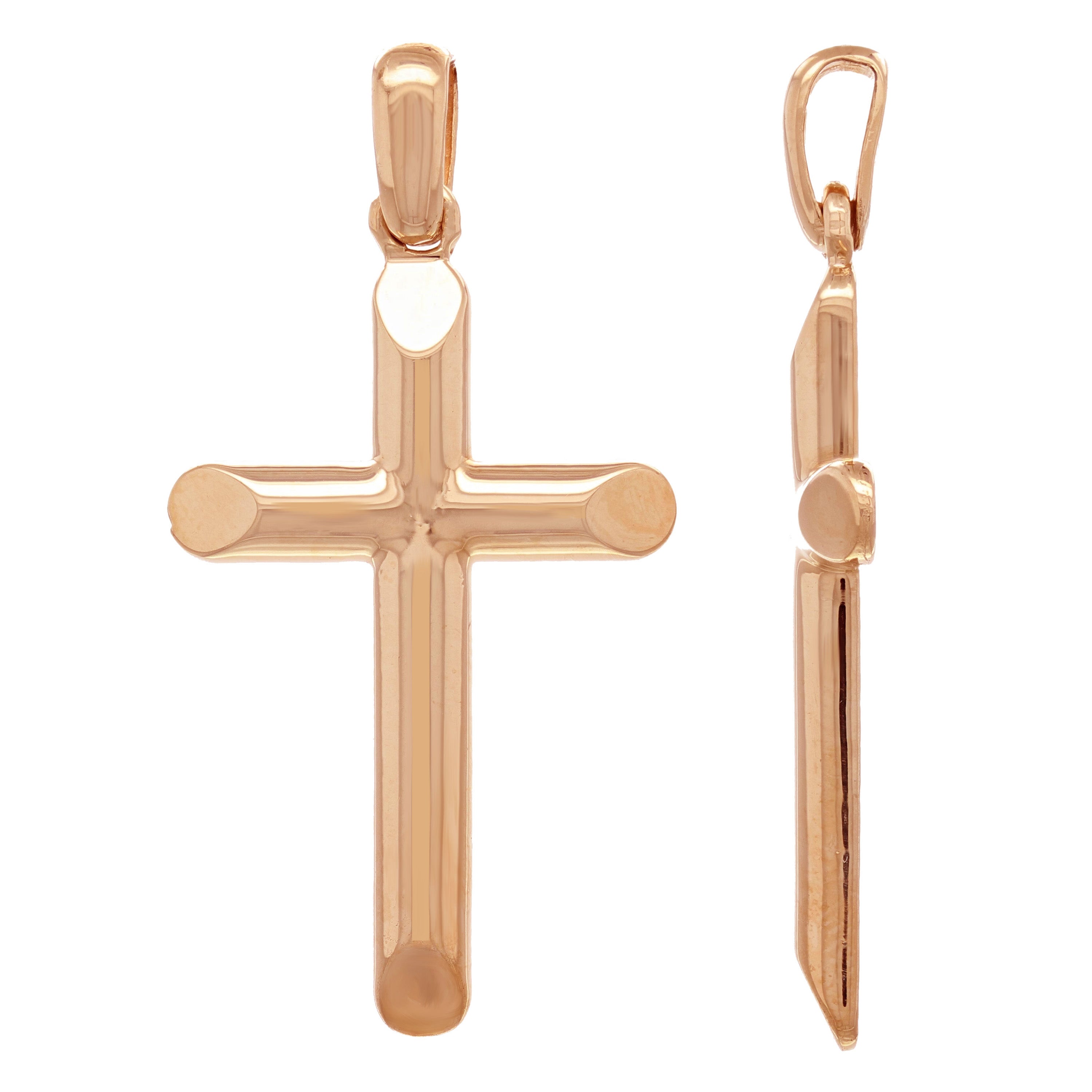10k Rose Gold Solid High Polished Cross Religious Charm Pendant 1.8" 6.9 grams - Rose