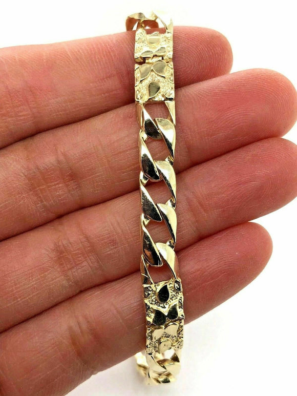 10k Yellow Gold Cuban Nugget Bracelet Link 7.5