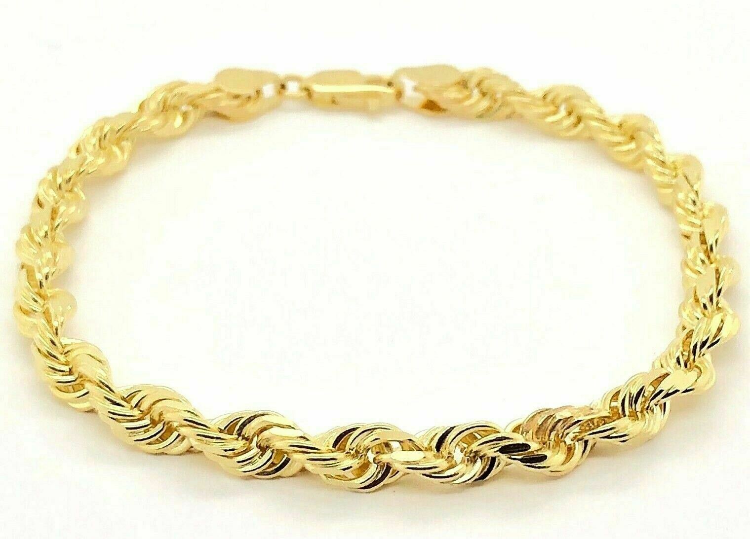 14k Yellow Gold Diamond Cut Rope Chain Bracelet 8" 6mm - 19 grams