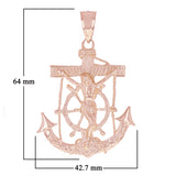 14k Rose Gold Jesus Christ Crucifix Mariner Anchor Pendant 2.5" 16 grams - Rose