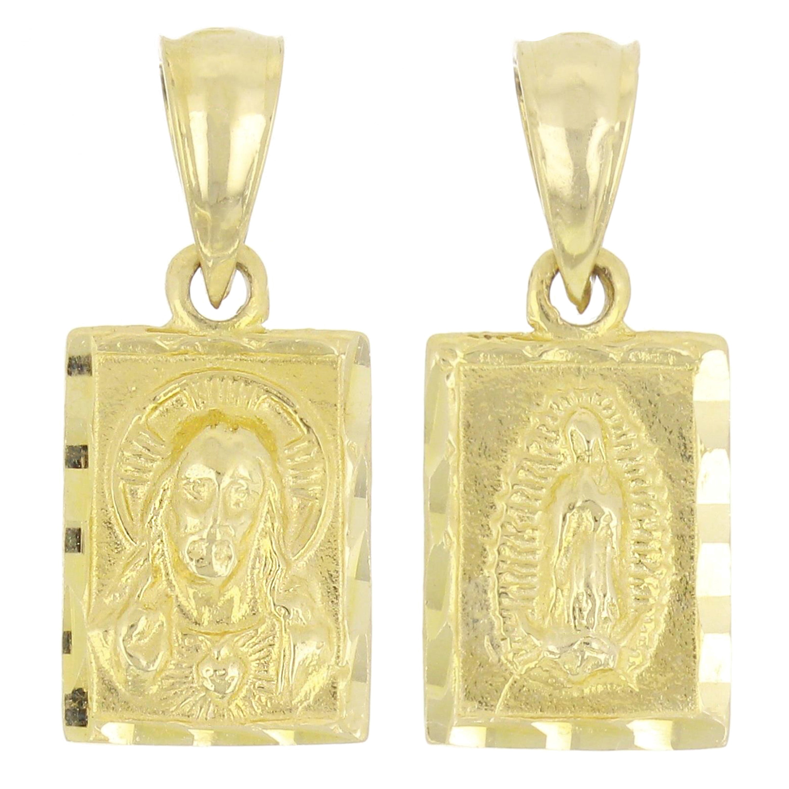 14k Yellow Gold Small Reversible Lady of Guadalupe & Jesus Christ Charm Pendant