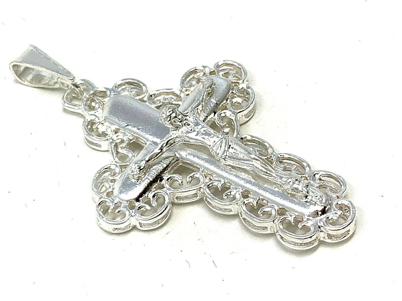 925 Sterling Silver Christian Jesus Christ Catholic Crucifix Cross Pendant 1.2"
