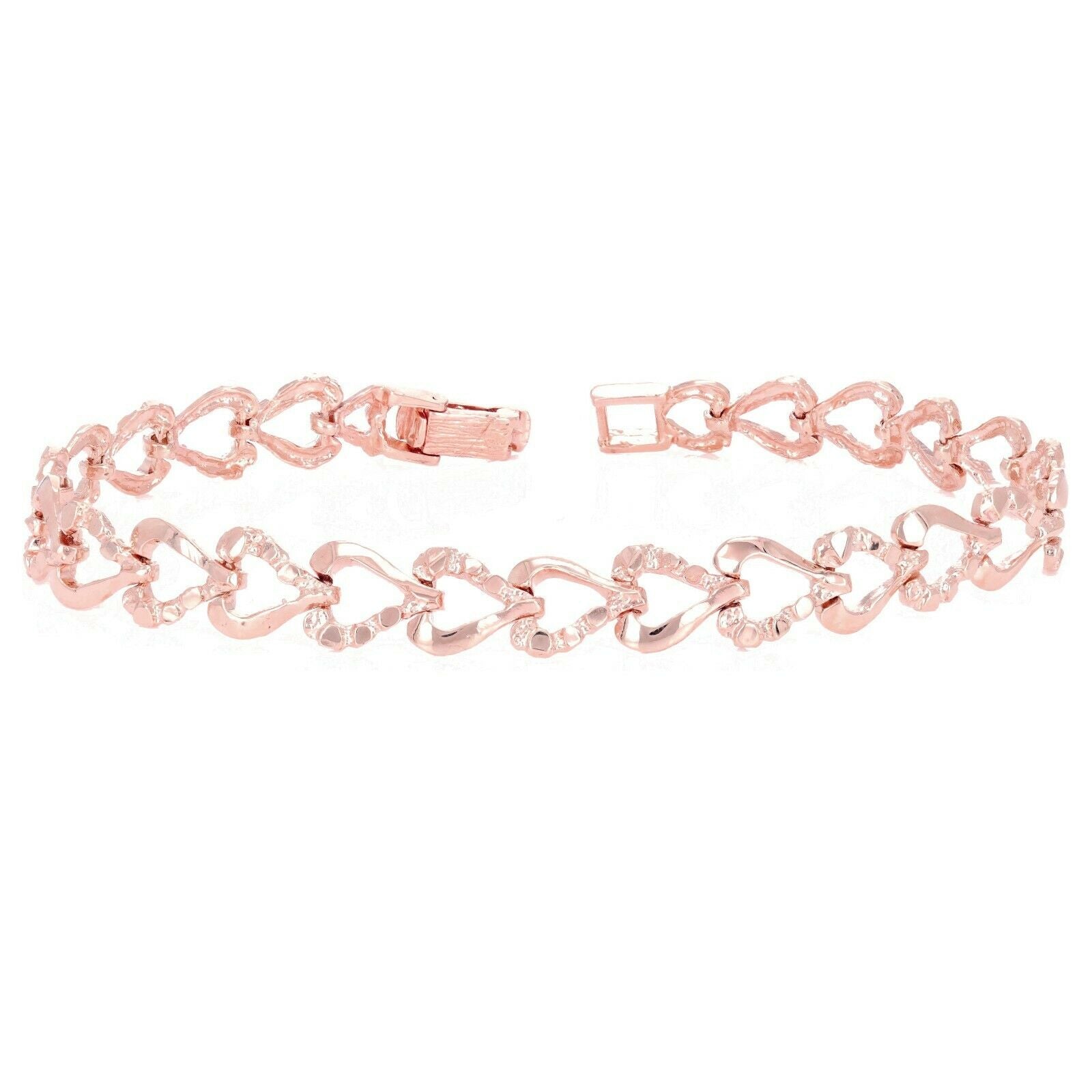 10k Rose Gold Half Plain & Heart Nugget Bracelet 7" 8.6mm 11.5 grams - Rose,7"