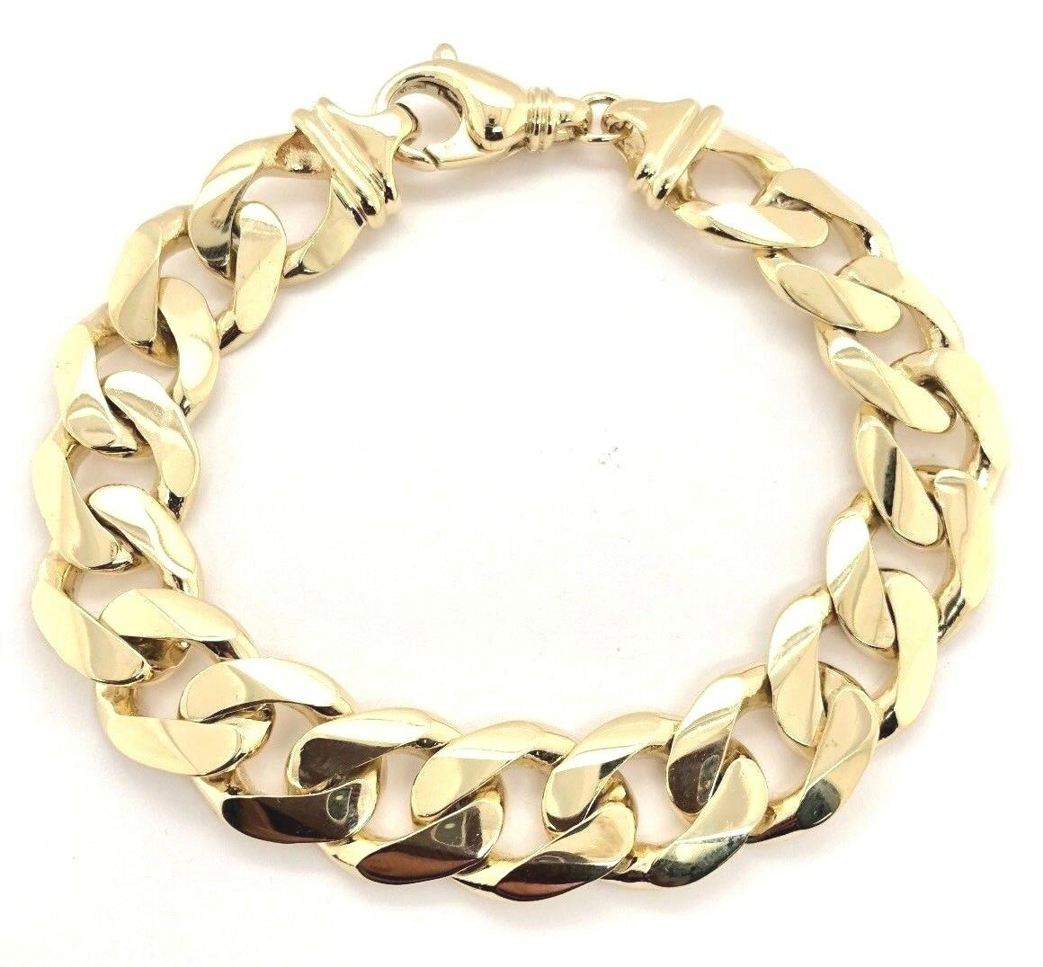 Men's 14k Yellow Gold Solid Heavy Cuban Link Chain Bracelet 8" 15.6mm 73 grams - 8"