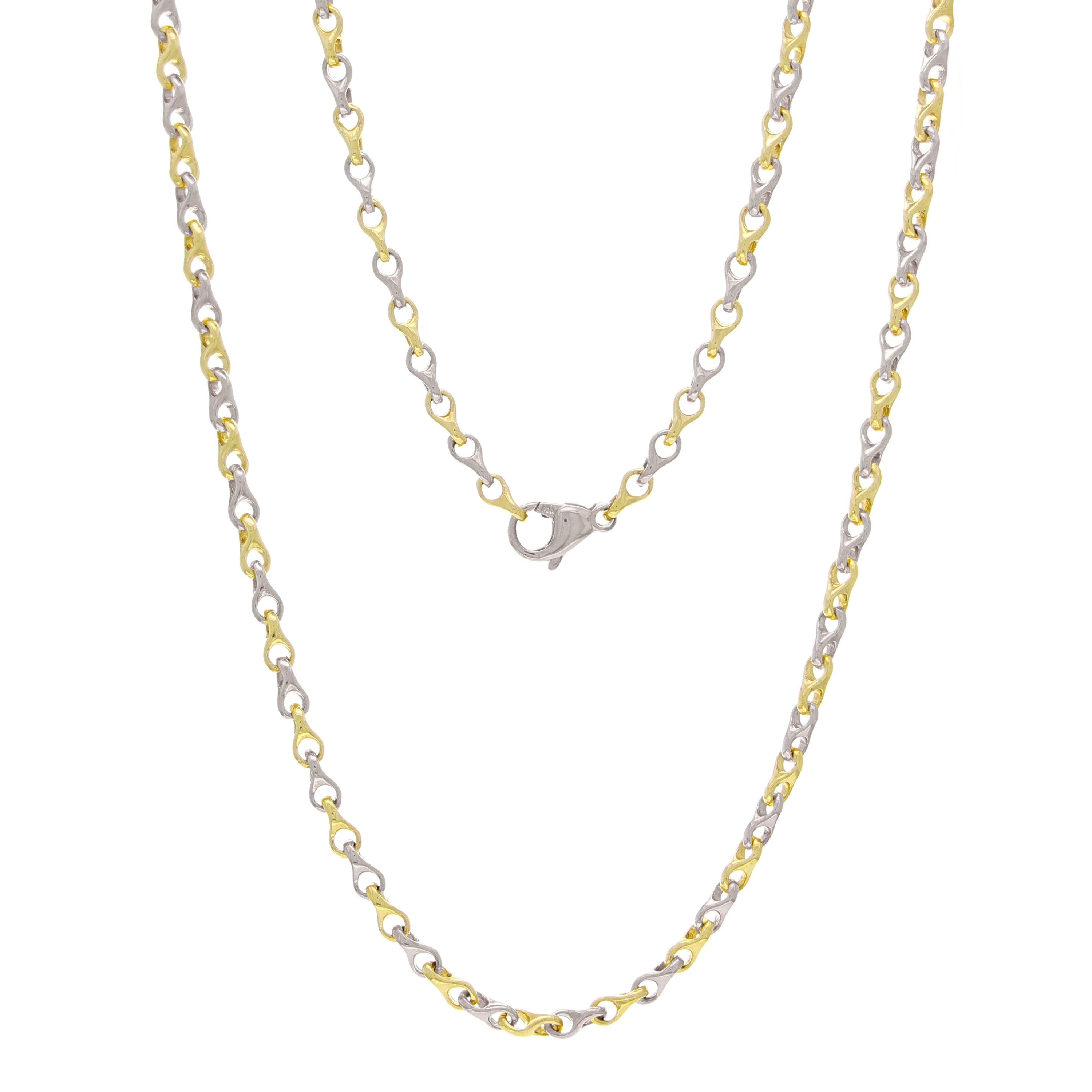 Men's 14k Yellow & White Gold Handmade Fashion Link Necklace 26" 4mm 37 grams - Yellow and White,26"