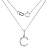 14k White Gold Diamond Initial Letter C Charm Pendant Necklace 18" - Letter C,White