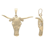 14k Yellow Gold Detailed Cow Head Texas Long Horn Bull Head Pendant 6.6 grams - Yellow