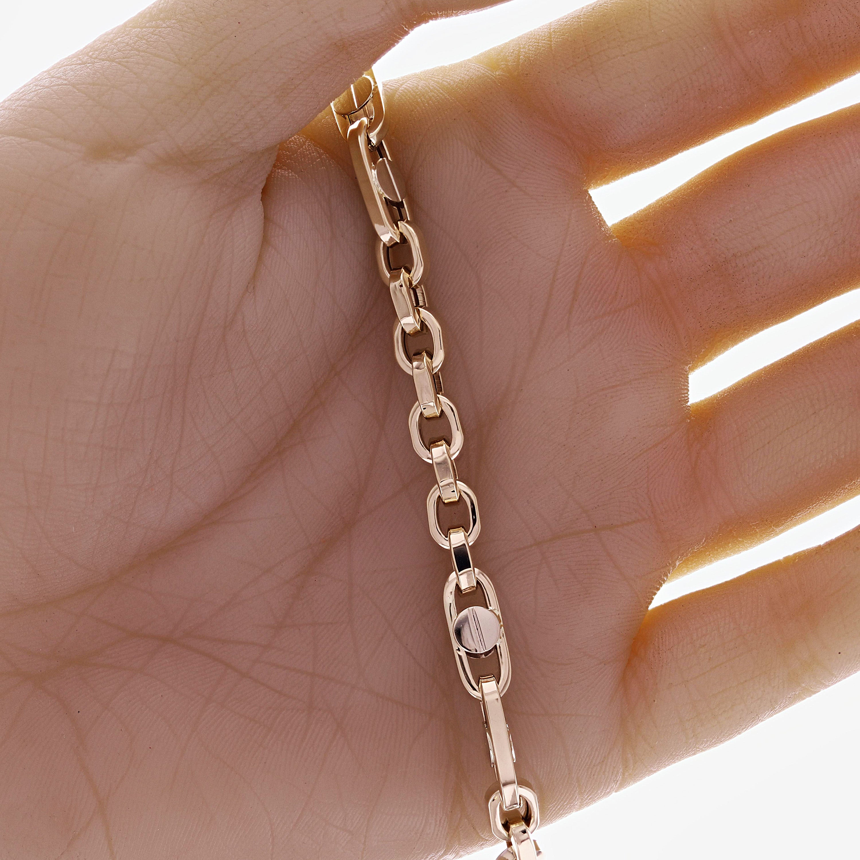 Italian 14k Yellow & White Hollow Oval Link Bracelet 8" 6mm 9.7 grams