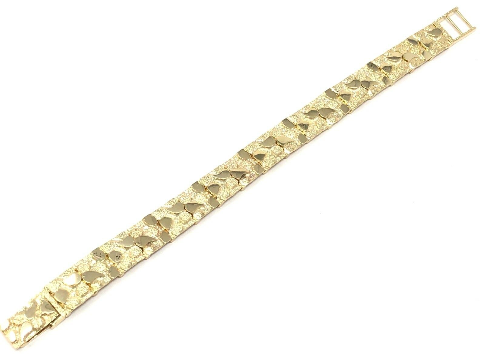 14k Yellow Gold Solid Nugget Bracelet Adjustable 8"-8.5" 12mm 34.4 grams
