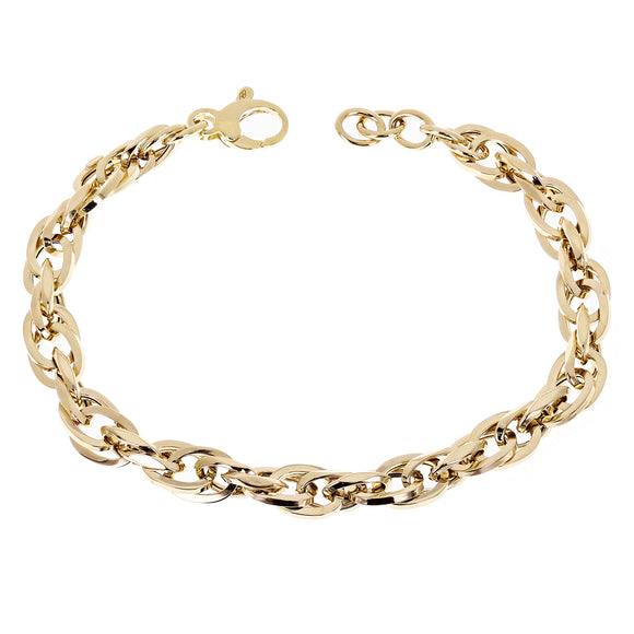 Italian 14k Yellow Gold Hollow Oval Link Bracelet 8.25