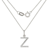 14k White Gold Diamond Initial Letter Z Charm Pendant Necklace 18" - Letter Z,White