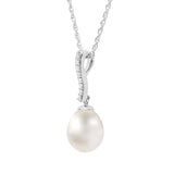 14k White Gold Diamond & Freshwater Pearl Pendant Necklace 18"