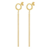 Italian 14k Yellow Gold Round & Tube Bar Dangle Drop Earrings 2.4" 2mm 1.6 grams