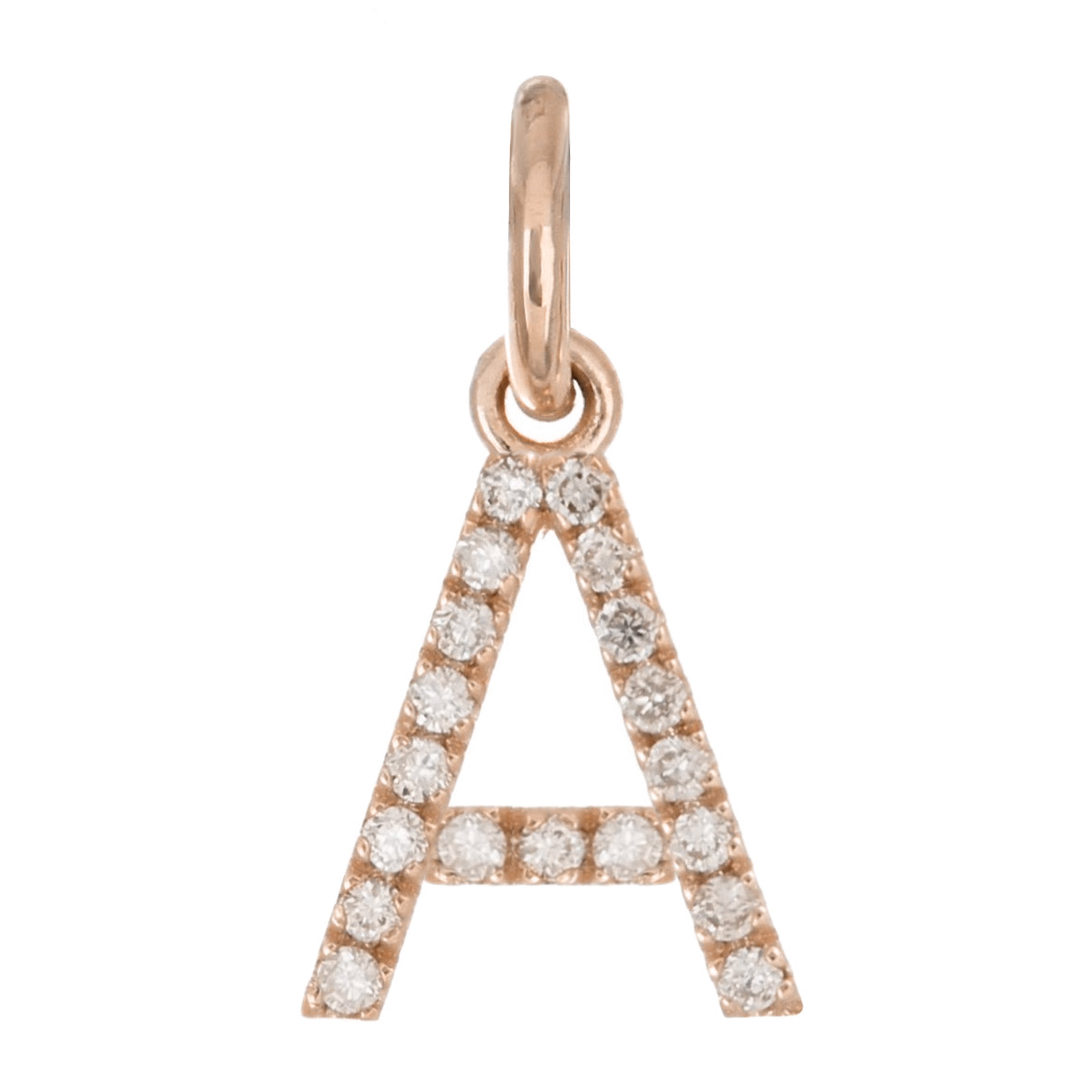 14k Rose Gold Diamond Initial Letter A Charm Pendant - Letter A,Rose