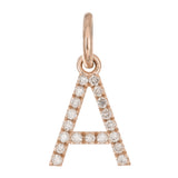 14k Rose Gold Diamond Initial Letter A Charm Pendant - Letter A,Rose