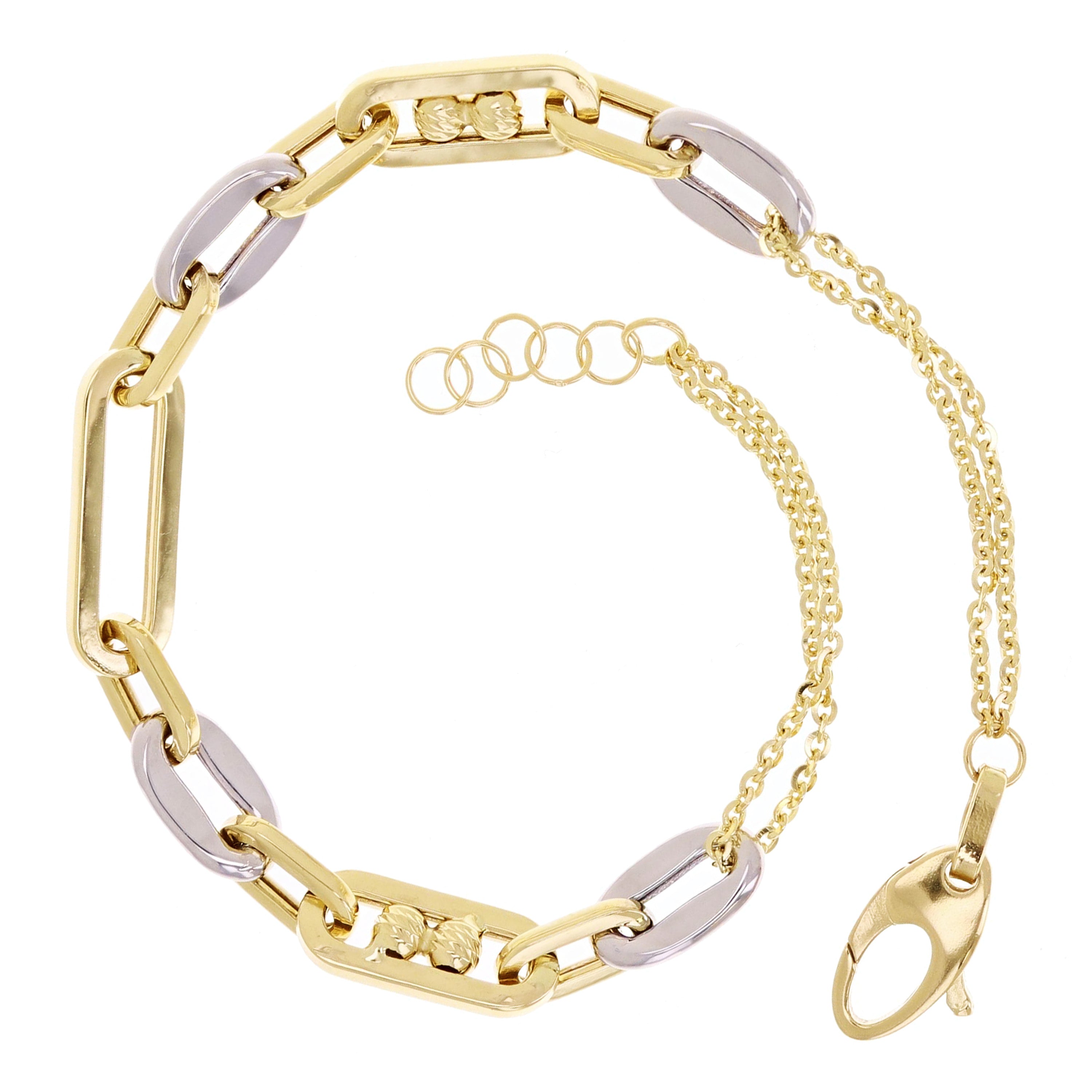 Italian 14k Two Tone Gold Oval & Paper Link Chain Bracelet 7.5" 5.7mm 4.1 grams