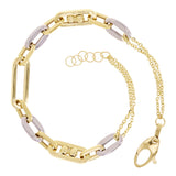 Italian 14k Two Tone Gold Oval & Paper Link Chain Bracelet 7.5" 5.7mm 4.1 grams