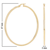 Italian 14k Yellow Gold Flat Tube Hollow Hoop Earrings 2.6" 2mm  4.4 grams