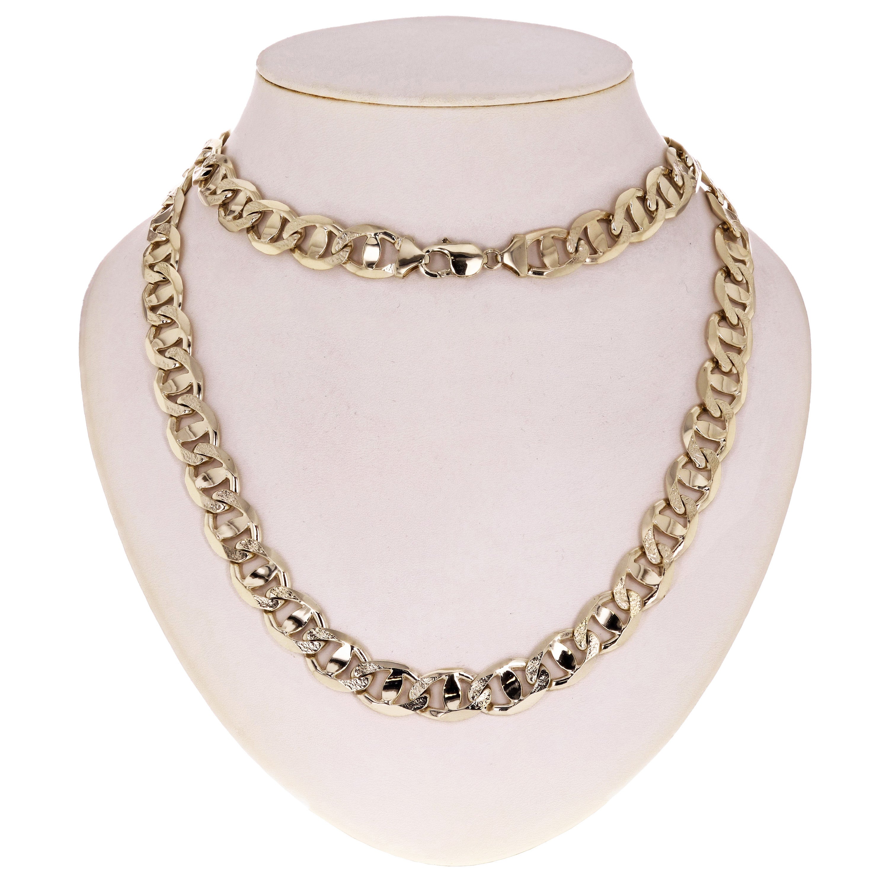 Men's 10k Yellow Gold Concave Mariner Gucci Chain Necklace 20" 13.6mm 98 grams - 20"