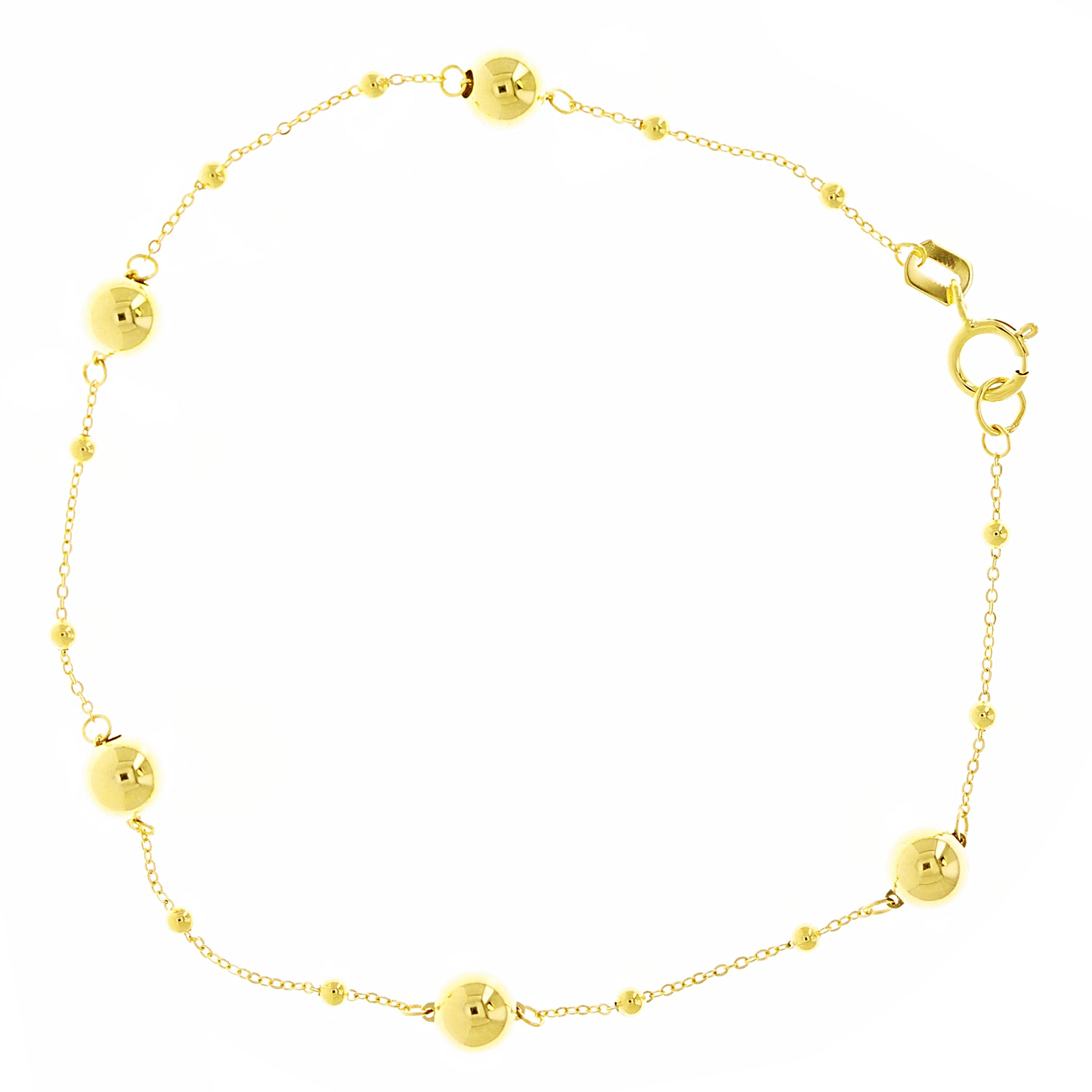 Italian 14k Yellow Gold Ball Bead Station Bracelet 7" 4.9mm 1.4 grams