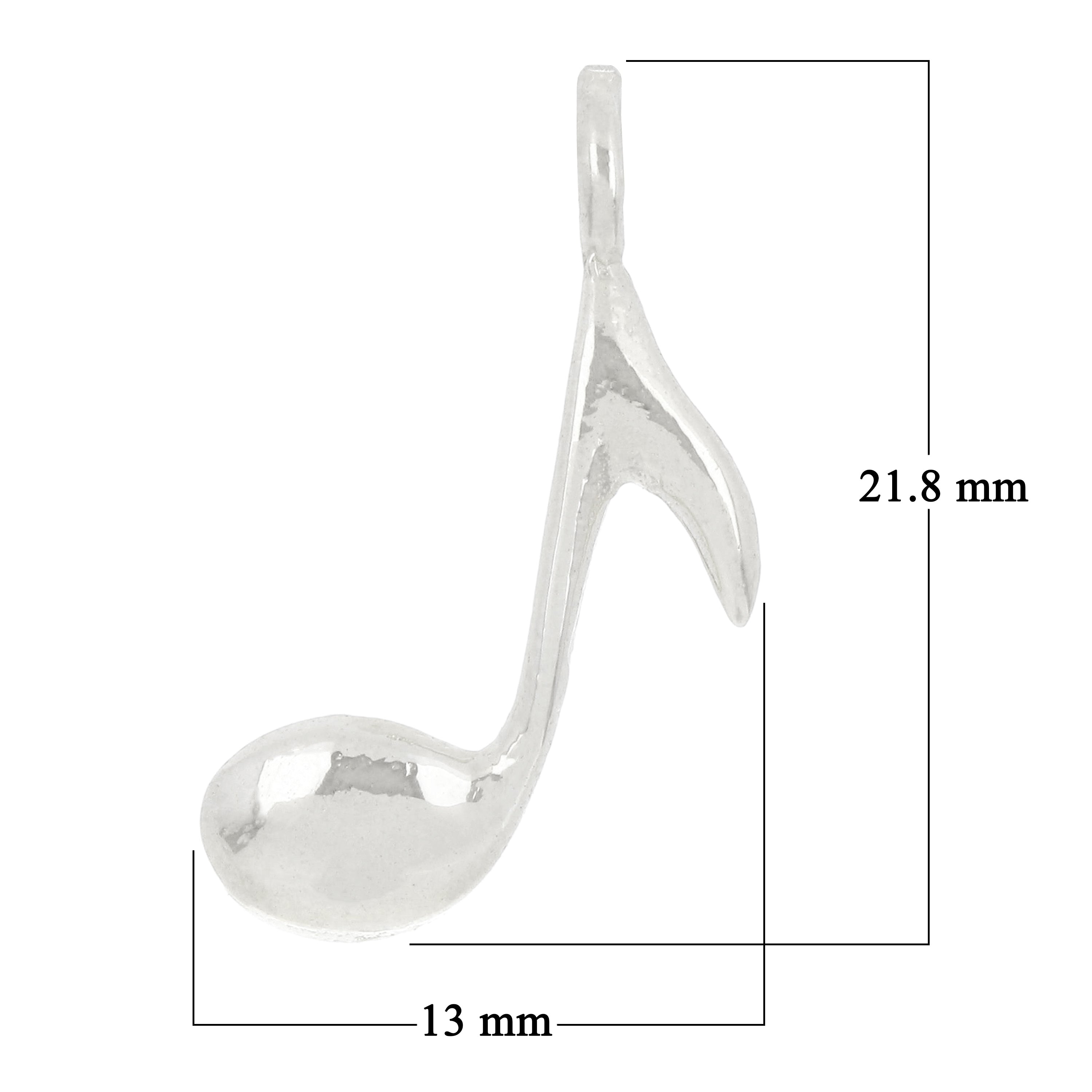 14k White Gold Musical Note 8th Note Music Note Charm Pendant 0.9 gram - White