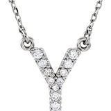 14k White Gold Diamond Initial Letter Y Alphabet Rolo Pendant Necklace 18" - Letter Y,White
