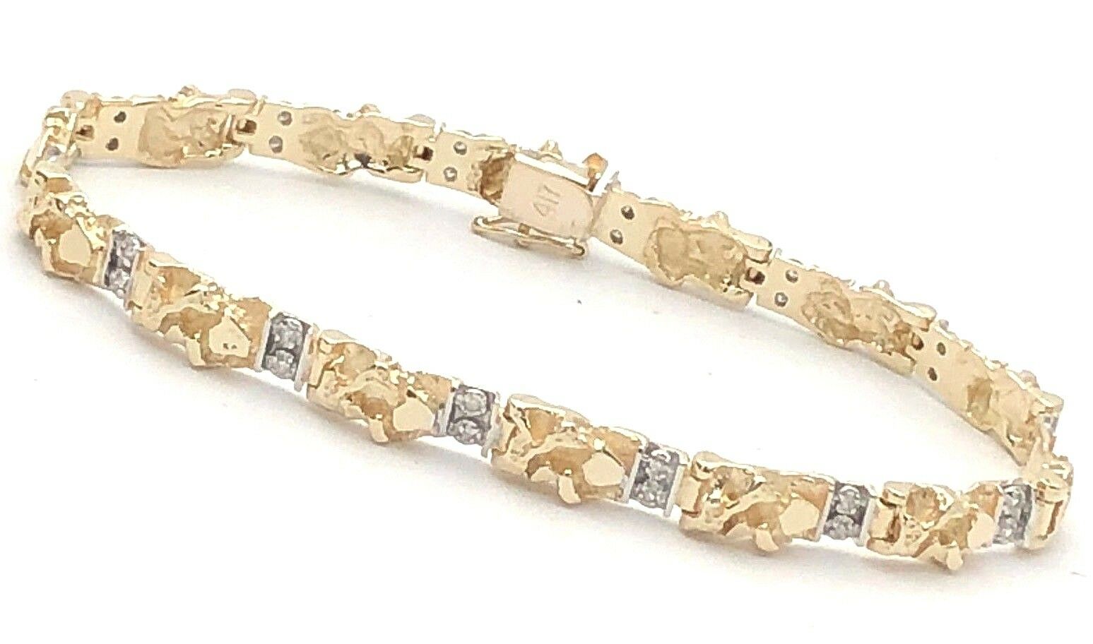 10k Yellow Gold Nugget Bracelet with Natural Round Diamonds 7.75" 6mm