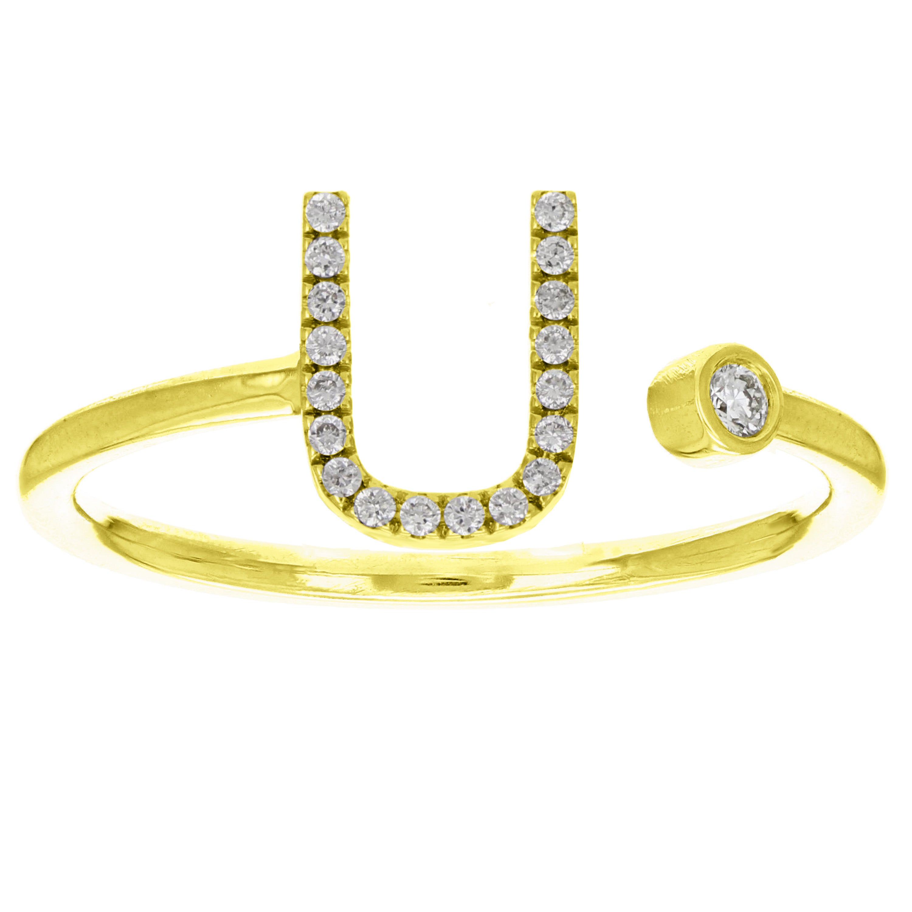 14k Yellow Gold Diamond Initial Letter U Ring Size 6 - Letter U,Yellow