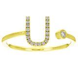 14k Yellow Gold Diamond Initial Letter U Ring Size 6 - Letter U,Yellow