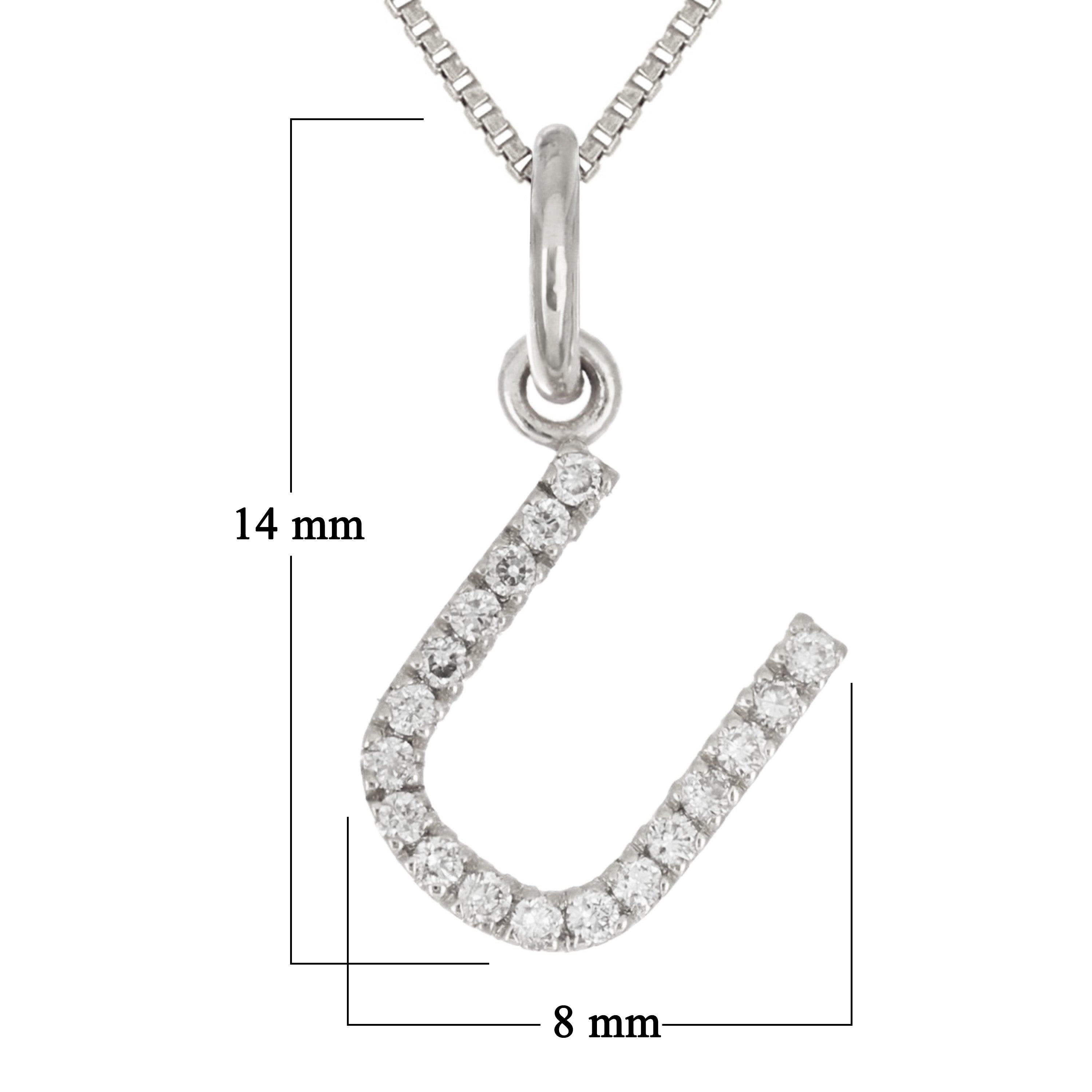 14k White Gold Diamond Initial Letter U Charm Pendant Necklace 18" - Letter U,White