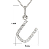 14k White Gold Diamond Initial Letter U Charm Pendant Necklace 18" - Letter U,White