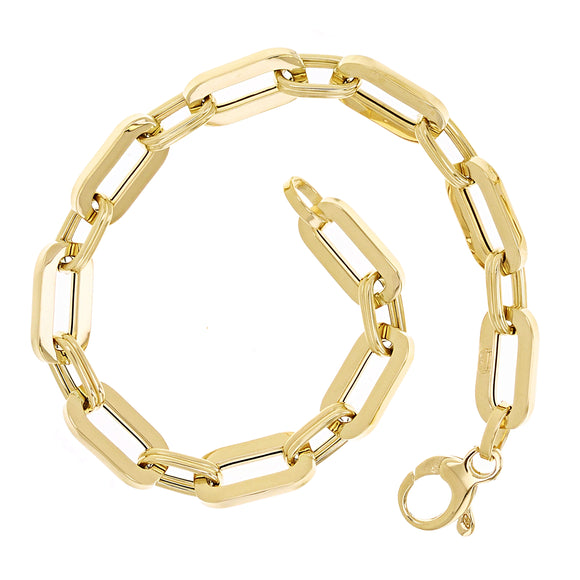 Italian 14k Yellow Gold Paper Clip Link Chain Bracelet 7.75