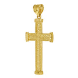 14k Yellow Gold Solid Diamond Cut Leaf Pattern Cross Pendant 1.9" 3.3 grams