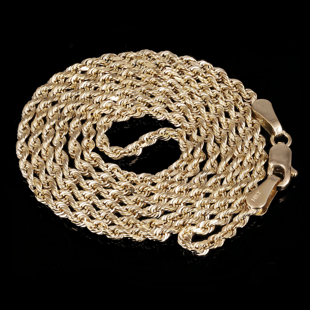 14k Yellow Gold Solid Diamond Cut Rope Chain Necklace 2mm 16