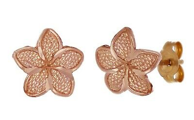 14k Rose Gold Hawaiian Plumeria Flower Stud Earrings 10.7mm x 11mm 1.2 grams