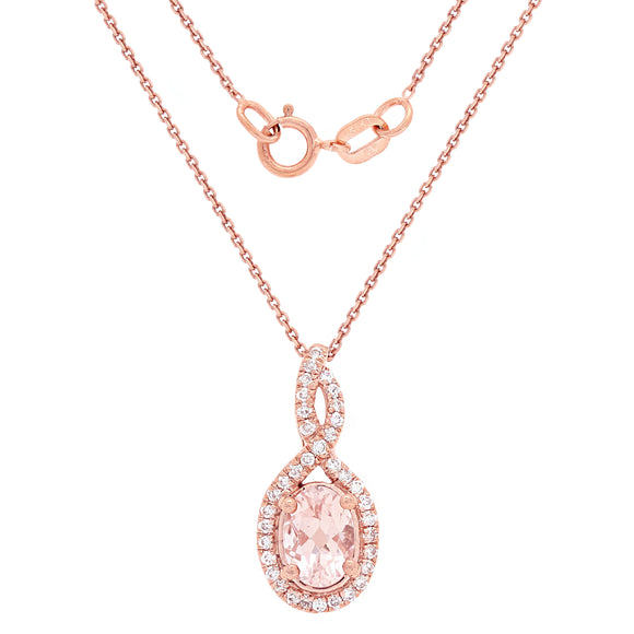 14k Rose Gold 0.2 ctw Diamond and Morganite Figure Eight Pendant Necklace 18