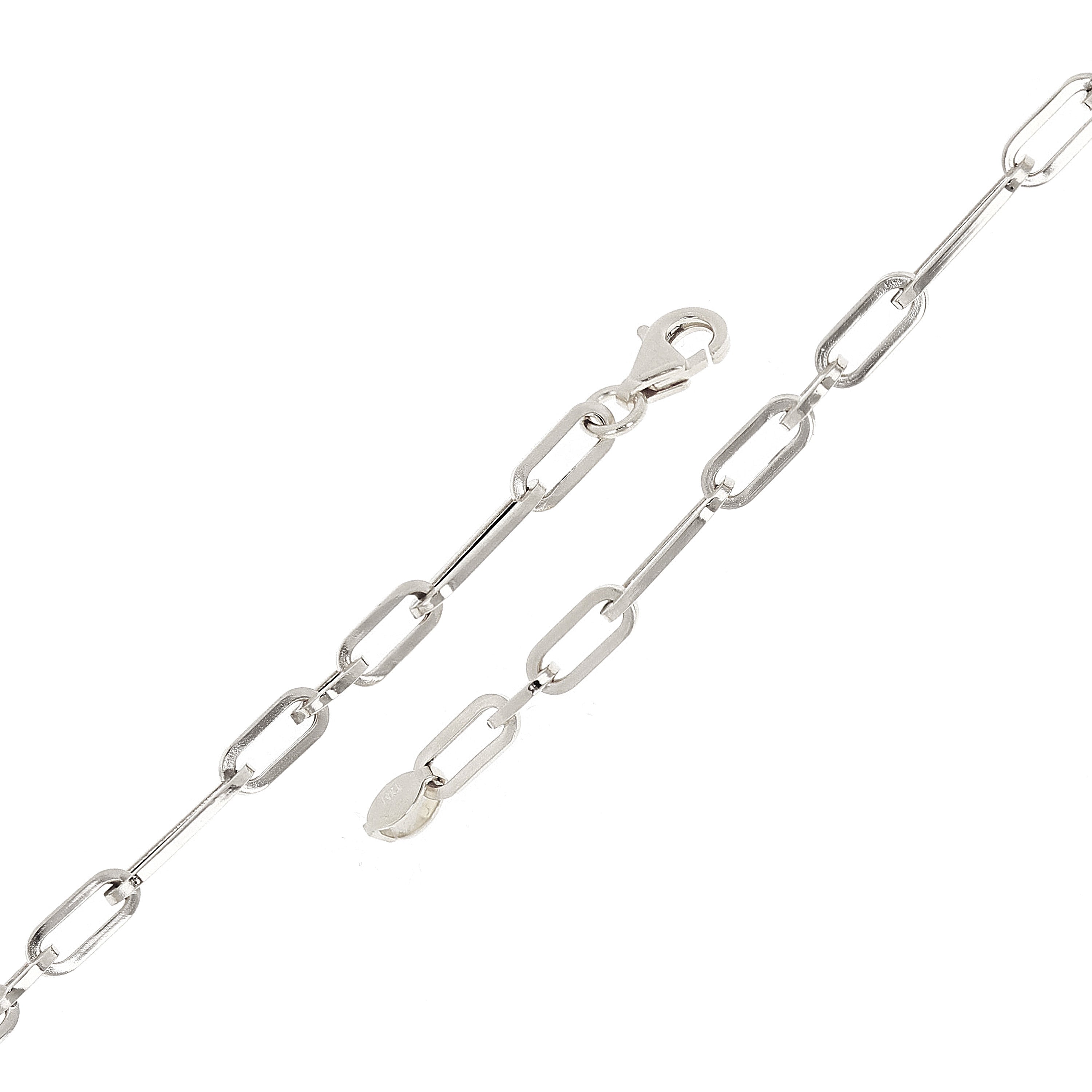 Italian 14k White Gold Hollow Paper Clip Link Bracelet 7" 3.2mm 1.7 grams - White,7"