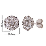 14k White Gold Flower Cluster Round Diamond Stud Earrings 3.01ctw 10.9mm 3 grams