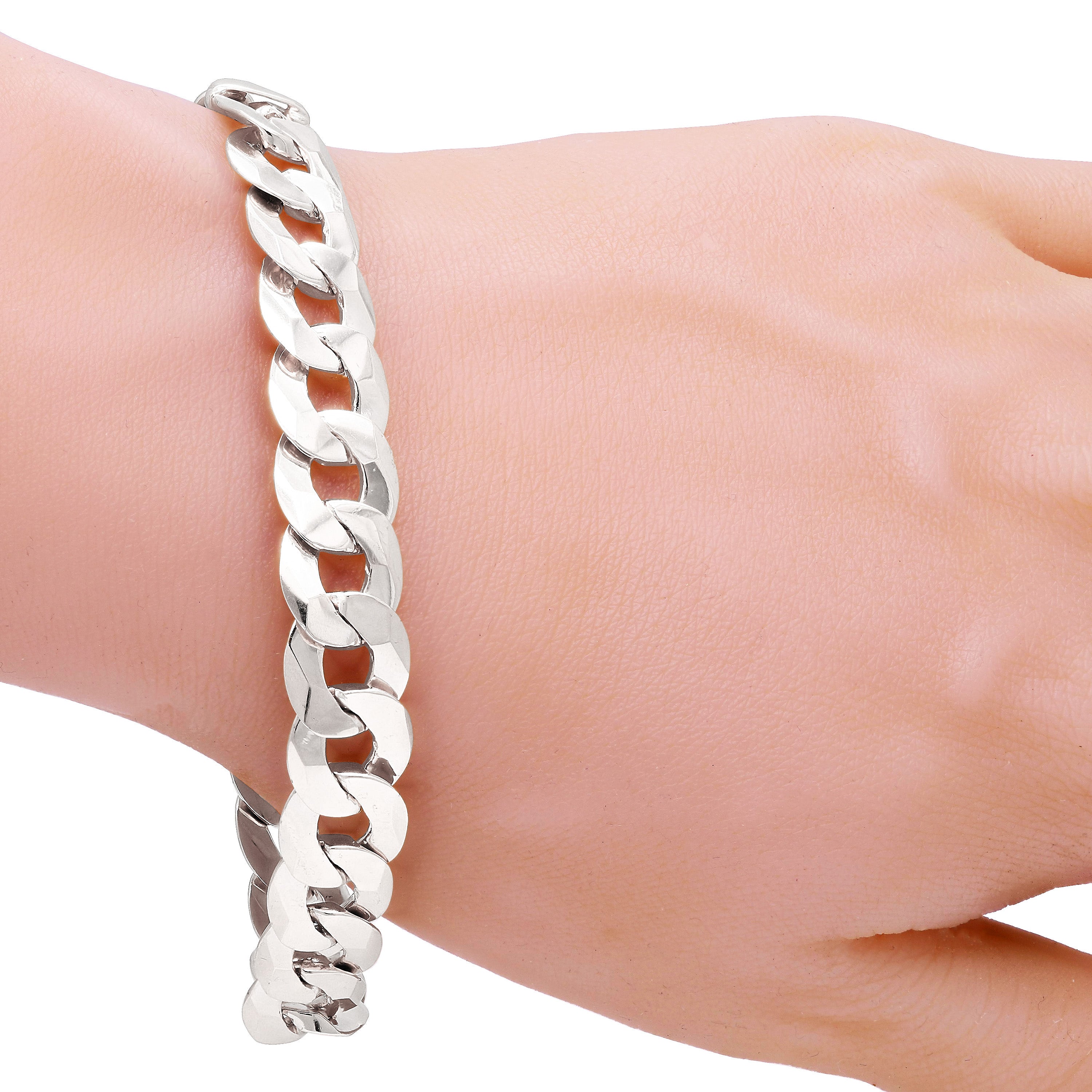 14k White Gold Flat Cuban Link Chain Bracelet 8.5" - White,8.5"