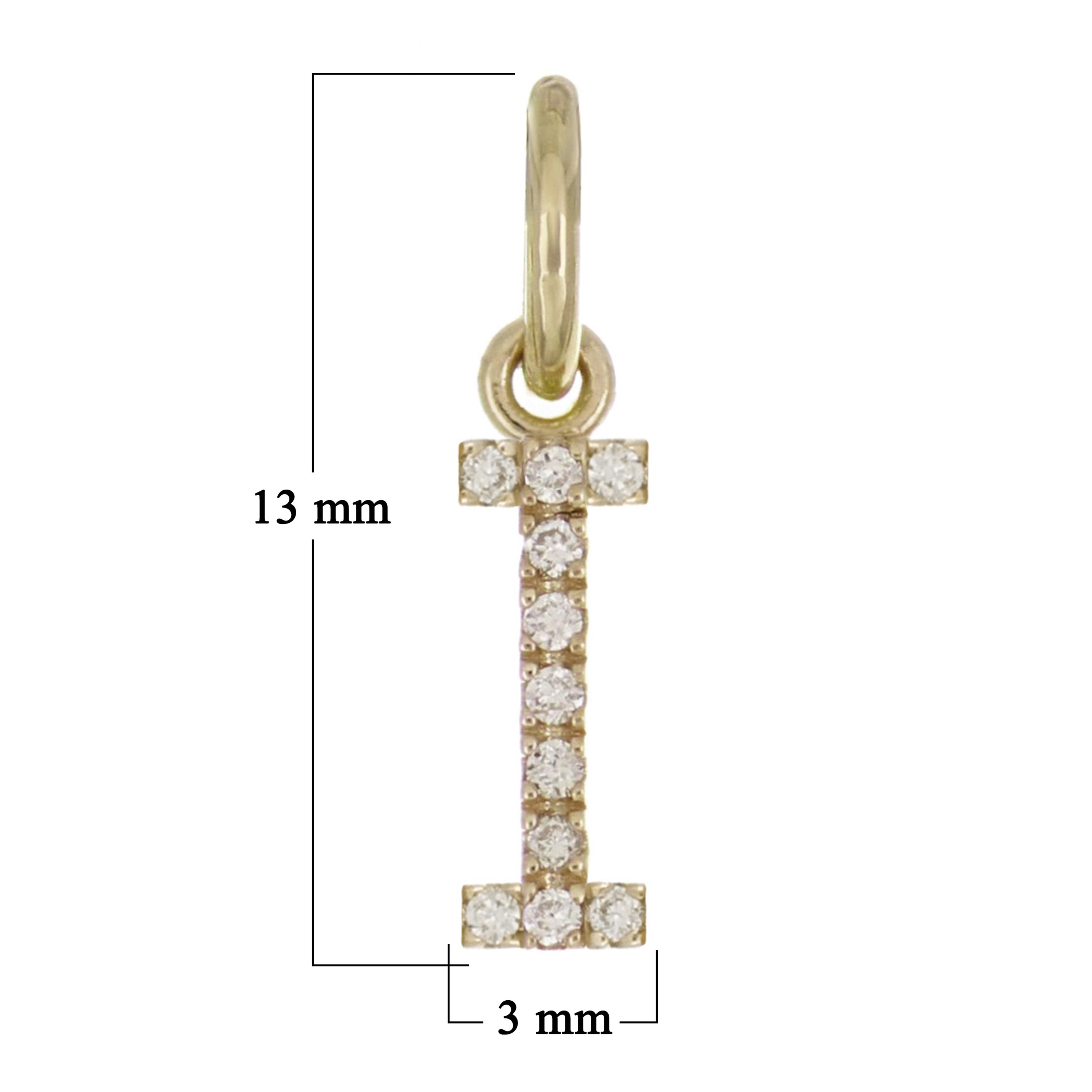 14k Yellow Gold Diamond Initial Letter I Charm Pendant - Letter I,Yellow