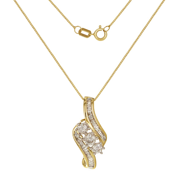 14k Yellow Gold 1ctw Diamond Slide Waterfall Pendant Necklace