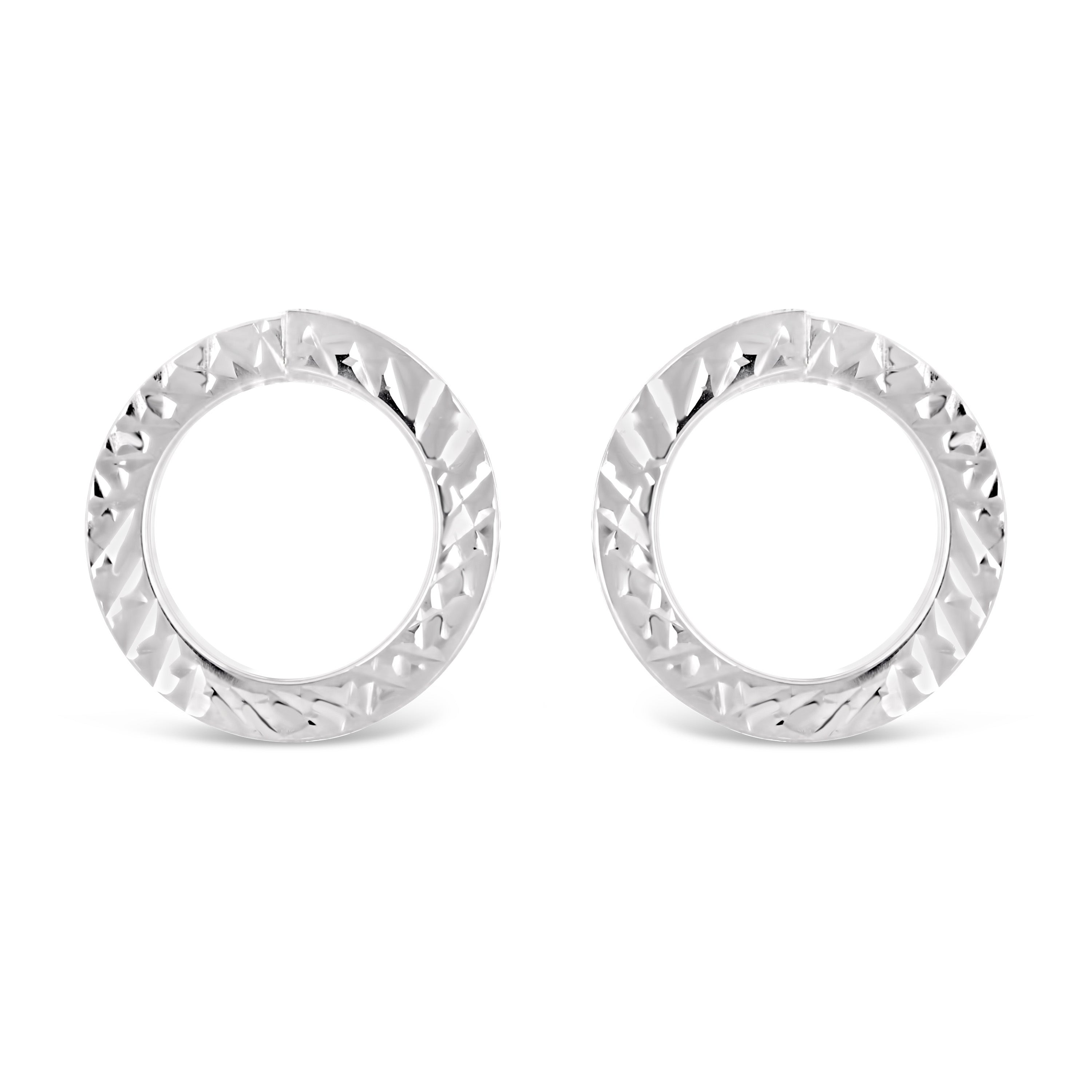 Italian 14k White Gold Petite Diamond-Cut Open Eternity Circle Stud Earrings - Petite Minimalist
