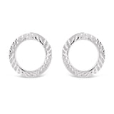 Italian 14k White Gold Petite Diamond-Cut Open Eternity Circle Stud Earrings - Petite Minimalist