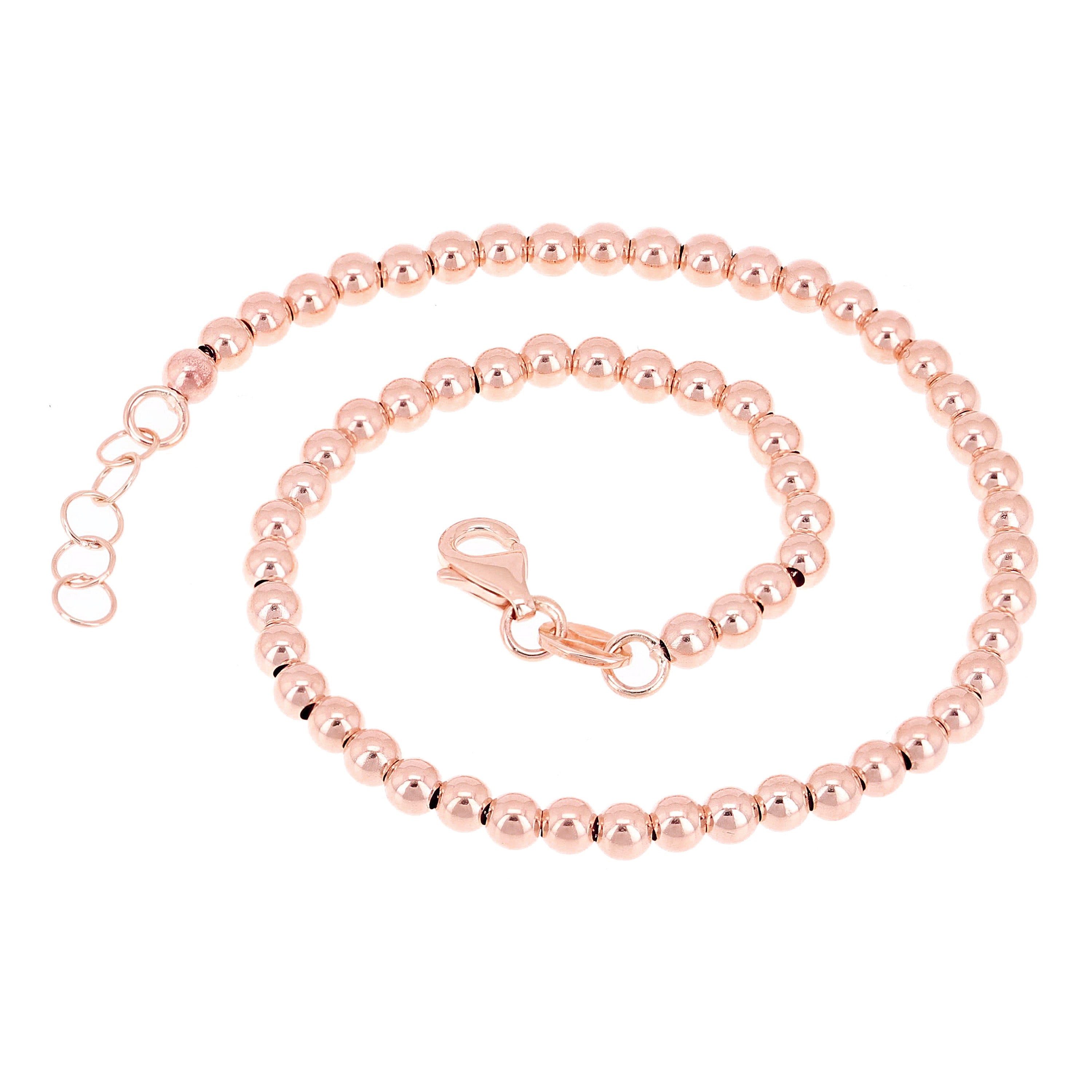Italian 14k Rose Gold Hollow Ball Bead Bracelet 8" 3mm 3 grams - Rose