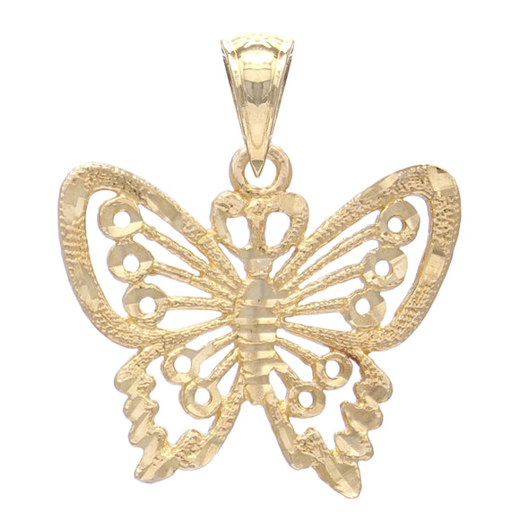 14k Yellow Gold Solid Diamond Cut Butterfly Charm Pendant 2 grams - Yellow