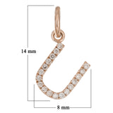 14k Rose Gold Diamond Initial Letter U Charm Pendant - Letter U,Rose
