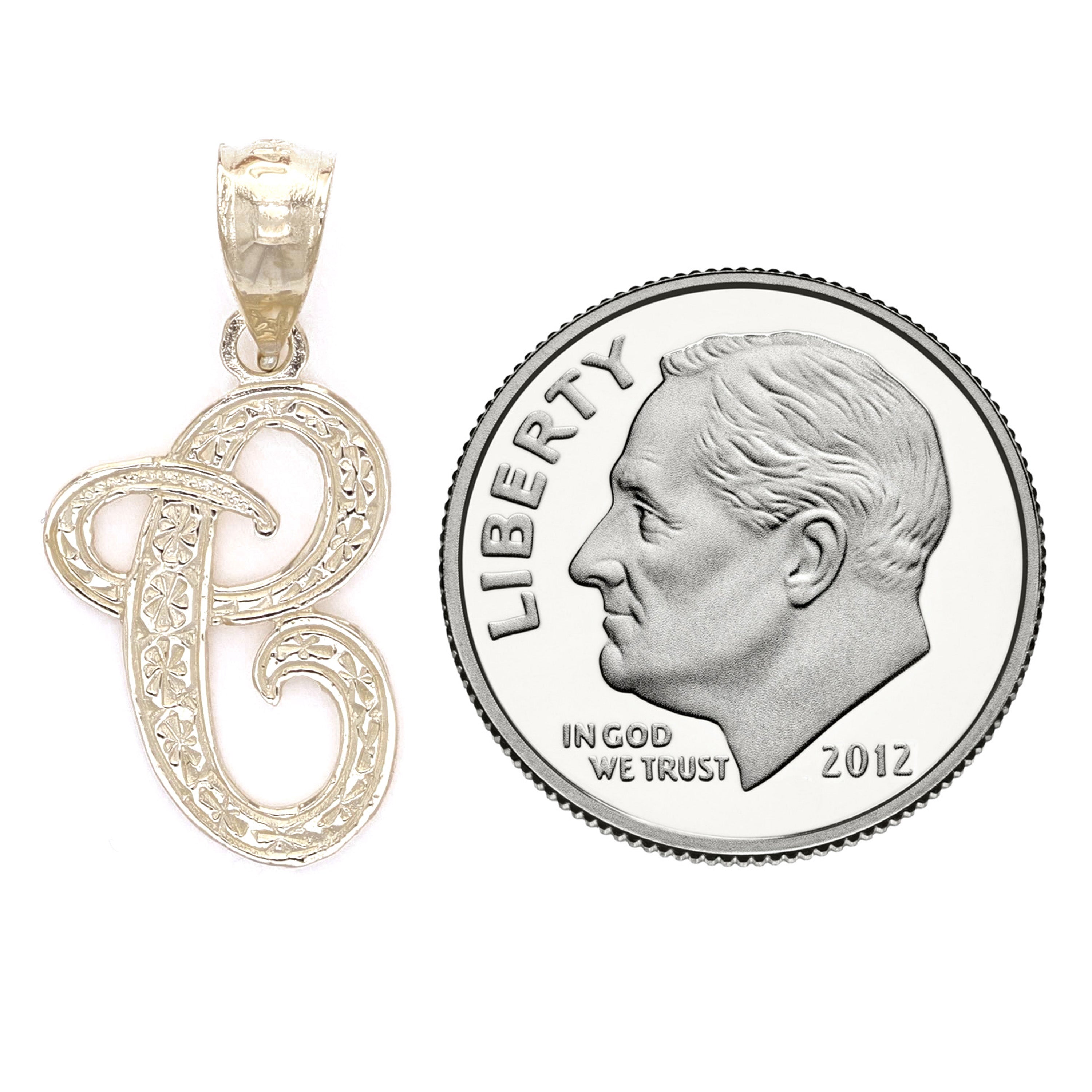 14k Yellow or White Gold Initial Letter Charm Pendant Alphabet A-Z Available - Letter C,Yellow