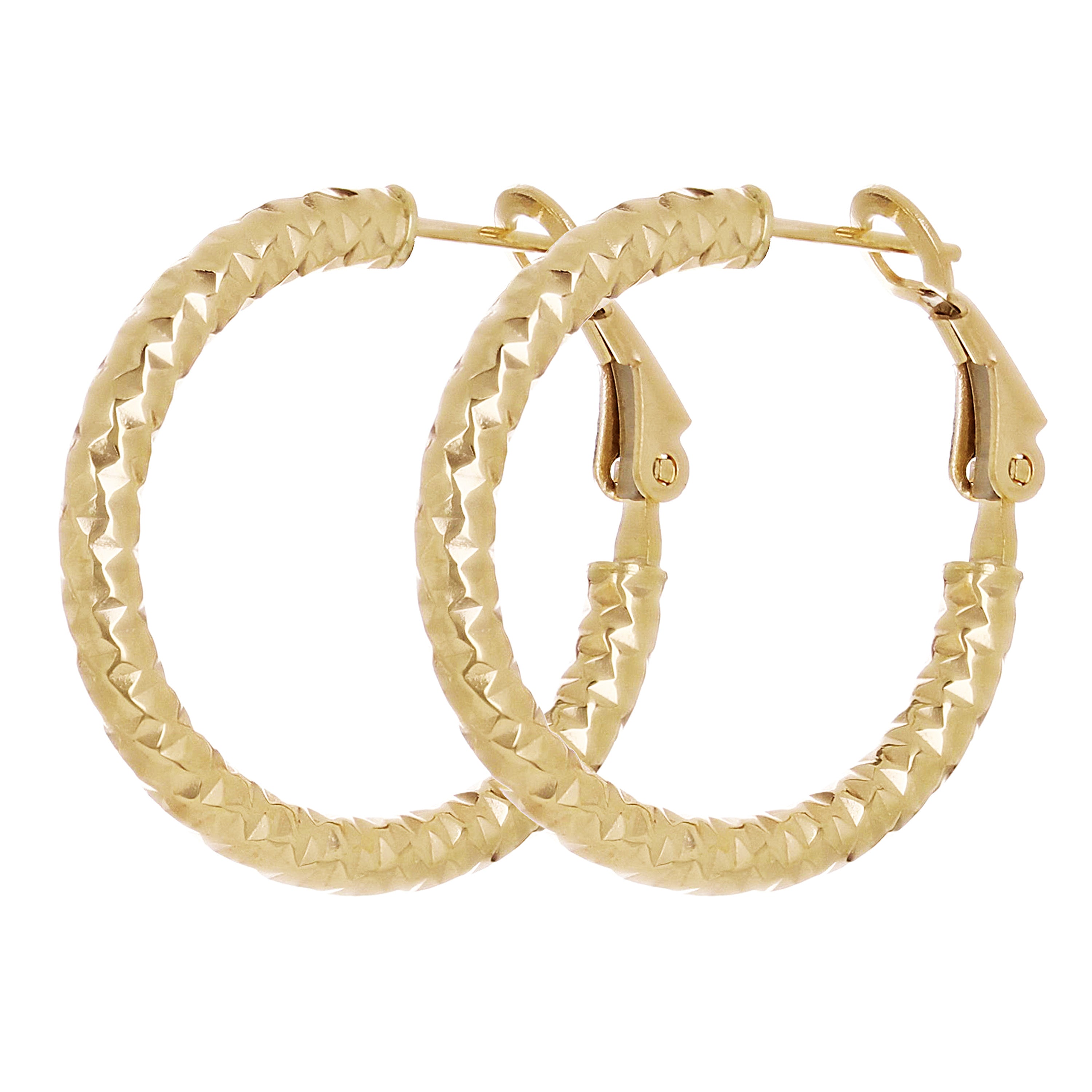 Italian 14k Yellow Gold Diamond Cut Round Hoop Earrings 1" 3mm 2.6 grams