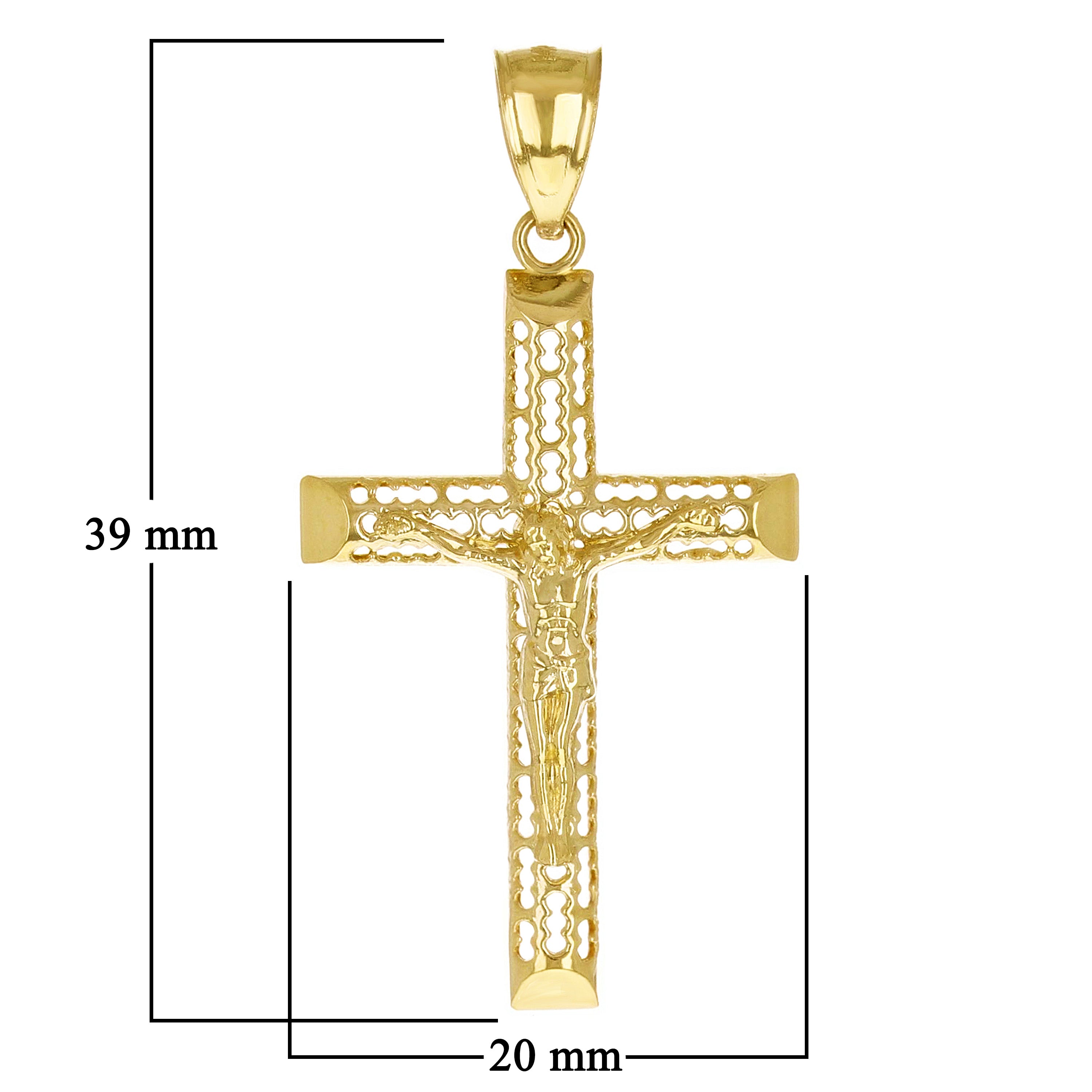 14k Yellow Gold 3D Jesus Christ Crucifix Cross Pendant 1.5" 1.7 grams